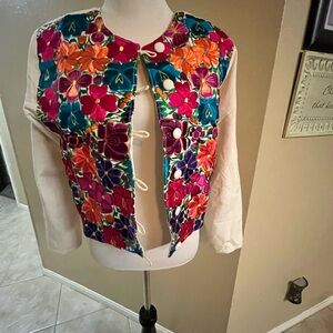NEW Mexican Floral Embroidered Jacket with Cream Sleeves